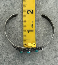 OLD FRED HARVEY ERA Navajo Turquoise flowers Stamped Sterling Bracelet 6.7 in - Additional view 12