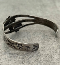 OLD FRED HARVEY ERA Navajo Turquoise flowers Stamped Sterling Bracelet 6.7 in - Additional view 6