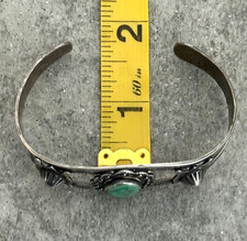 OLD FRED HARVEY ERA Navajo Turquoise RATTLESNAKE BUTTON Sterling Bracelet 6.75in - Additional view 12