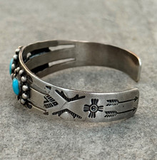 Vintage Fred Harvey Era Navajo Turquoise Dome SUN Sterling Bracelet 6.75 in - Additional view 5