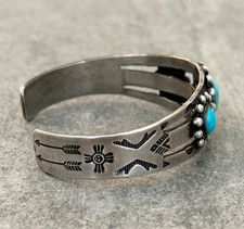 Vintage Fred Harvey Era Navajo Turquoise Dome SUN Sterling Bracelet 6.75 in - Additional view 6