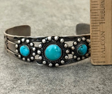 Vintage Fred Harvey Era Navajo Turquoise Dome SUN Sterling Bracelet 6.75 in - Additional view 8