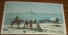 Mirage on Desert Arizona AZ Postcard Fred Harvey covered wagons dead mule S6