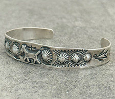 Vintage FRED HARVEY ERA Navajo DOG HORSE BIRDS Sterling Silver Bracelet 7 in - Additional view 3