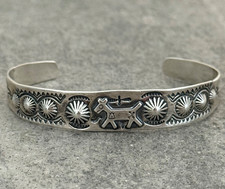 Vintage FRED HARVEY ERA Navajo DOG HORSE BIRDS Sterling Silver Bracelet 7 in
