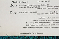 Santa Fe Railroad Menu Fred Harvey Service Houston Texas Railway Dining Car - Additional view 9