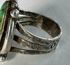 Fred Harvey Era Southwest  Sterling Silver & Oval Green Turquoise Ring  Sz 5.75 - Additional view 6