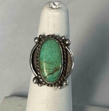 Fred Harvey Era Southwest Sterling Silver & Oval Green Turquoise Ring Sz 5.75