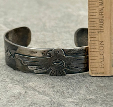 OLD FRED HARVEY ERA Navajo THUNDERBIRD silver Bracelet 27.5g 6.9 in - Additional view 11
