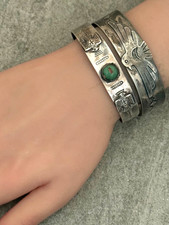 OLD FRED HARVEY ERA Navajo THUNDERBIRD silver Bracelet 27.5g 6.9 in - Additional view 4