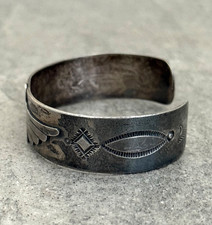 OLD FRED HARVEY ERA Navajo THUNDERBIRD silver Bracelet 27.5g 6.9 in - Additional view 5
