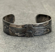 OLD FRED HARVEY ERA Navajo THUNDERBIRD silver Bracelet 27.5g 6.9 in