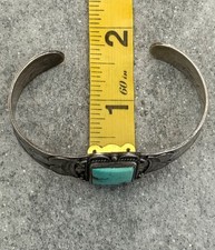 Old Fred Harvey Era 30's Navajo SQUARE Turquoise INGOT silver Bracelet 6.6 in - Additional view 11