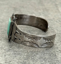 Old Fred Harvey Era 30's Navajo SQUARE Turquoise INGOT silver Bracelet 6.6 in - Additional view 5