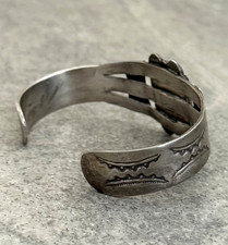 Old Fred Harvey Era 30's Navajo SQUARE Turquoise INGOT silver Bracelet 6.6 in - Additional view 6