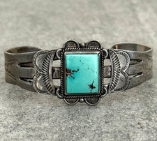 Old Fred Harvey Era 30's Navajo SQUARE Turquoise INGOT silver Bracelet 6.6 in