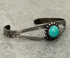 Vintage Fred Harvey Era Navajo Turquoise CACTUS BEAR TRACK Silver Bracelet 7 in - Additional view 3