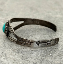 Vintage Fred Harvey Era Navajo Turquoise CACTUS BEAR TRACK Silver Bracelet 7 in - Additional view 5