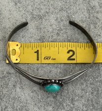 Vintage Fred Harvey Era Navajo Turquoise CACTUS BEAR TRACK Silver Bracelet 7 in - Additional view 10