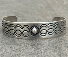 Vintage FRED HARVEY ERA Navajo REPOUSSE/FLUTED STAMPED Silver Bracelet 6.25 in