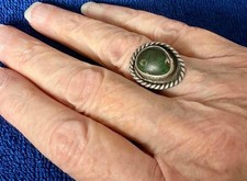 Fred Harvey Era Irregular Shape Greasy Green Turquoise & Sterling Ring  6.75 - Additional view 3