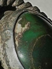 Fred Harvey Era Irregular Shape Greasy Green Turquoise & Sterling Ring  6.75 - Additional view 5