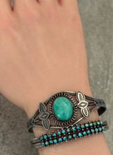 OLD FRED HARVEY ERA Navajo Turquoise Silver Bracelet 6.75in - Additional view 1