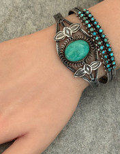 OLD FRED HARVEY ERA Navajo Turquoise Silver Bracelet 6.75in - Additional view 4