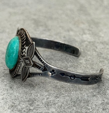 OLD FRED HARVEY ERA Navajo Turquoise Silver Bracelet 6.75in - Additional view 5
