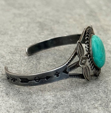 OLD FRED HARVEY ERA Navajo Turquoise Silver Bracelet 6.75in - Additional view 6