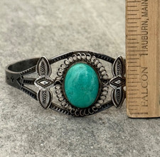OLD FRED HARVEY ERA Navajo Turquoise Silver Bracelet 6.75in - Additional view 9