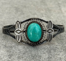 OLD FRED HARVEY ERA Navajo Turquoise Silver Bracelet 6.75in