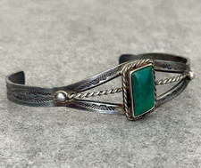 Vintage Fred Harvey Era Navajo Turquoise SQUARE silver Bracelet Cuff 6.75 in - Additional view 2