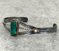 Vintage Fred Harvey Era Navajo Turquoise SQUARE silver Bracelet Cuff 6.75 in - Additional view 3