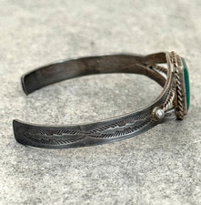 Vintage Fred Harvey Era Navajo Turquoise SQUARE silver Bracelet Cuff 6.75 in - Additional view 6