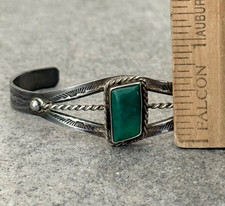 Vintage Fred Harvey Era Navajo Turquoise SQUARE silver Bracelet Cuff 6.75 in - Additional view 9