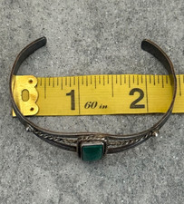 Vintage Fred Harvey Era Navajo Turquoise SQUARE silver Bracelet Cuff 6.75 in - Additional view 10