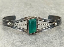 Vintage Fred Harvey Era Navajo Turquoise SQUARE silver Bracelet Cuff 6.75 in