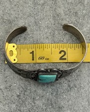 Old 30’s Fred Harvey Era Navajo SQUARE Turquoise INGOT silver Bracelet 6.6 in - Additional view 10