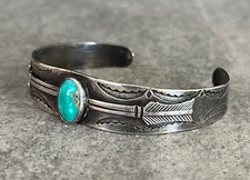 OLD FRED HARVEY ERA 1940's Native American Navajo Turquoise Sterling Bracelet - Additional view 1
