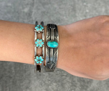 OLD FRED HARVEY ERA 1940's Native American Navajo Turquoise Sterling Bracelet - Additional view 3