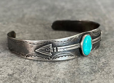 OLD FRED HARVEY ERA 1940's Native American Navajo Turquoise Sterling Bracelet - Additional view 4