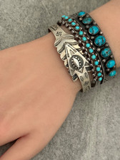 RARE Vintage FRED HARVEY Era Navajo ARROW SHAPED WHIRLING LOG Silver Bracelet 7