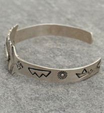 RARE Vintage FRED HARVEY Era Navajo ARROW SHAPED WHIRLING LOG Silver Bracelet 7
