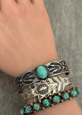 RARE Vintage FRED HARVEY Era Navajo ARROW SHAPED WHIRLING LOG Silver Bracelet 7