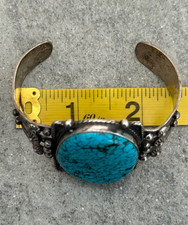 Fred Harvey Era Navajo BIG SPIDERWEB Turquoise DogHorse Silver Bracelet 6.75 in - Additional view 11