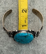 Fred Harvey Era Navajo BIG SPIDERWEB Turquoise DogHorse Silver Bracelet 6.75 in - Additional view 12