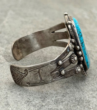 Fred Harvey Era Navajo BIG SPIDERWEB Turquoise DogHorse Silver Bracelet 6.75 in - Additional view 6