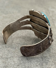 Fred Harvey Era Navajo BIG SPIDERWEB Turquoise DogHorse Silver Bracelet 6.75 in - Additional view 7