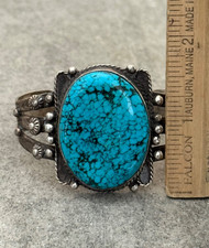 Fred Harvey Era Navajo BIG SPIDERWEB Turquoise DogHorse Silver Bracelet 6.75 in - Additional view 10